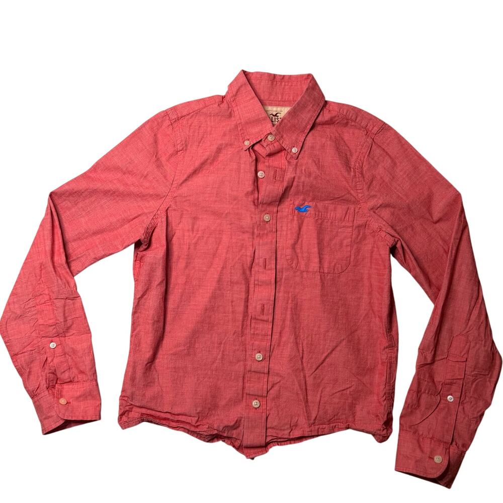 Hollister Co Long Sleeve Button Down Shirt Blue Logo |Boys S